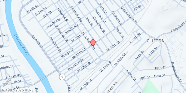 Map showing Newport Church of God at 212 W 11th St, Newport, KY