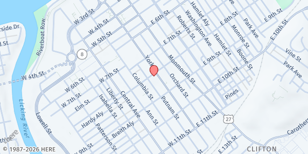 Map showing Salem Methodist Episcopal Church and Parsonage at 802 York St, Newport, KY