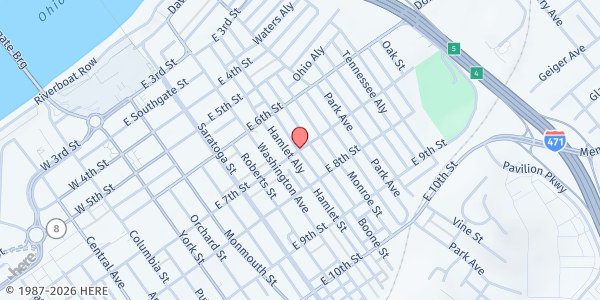 Map showing St Paul's Food Pantry at 7 Court St., Newport, KY