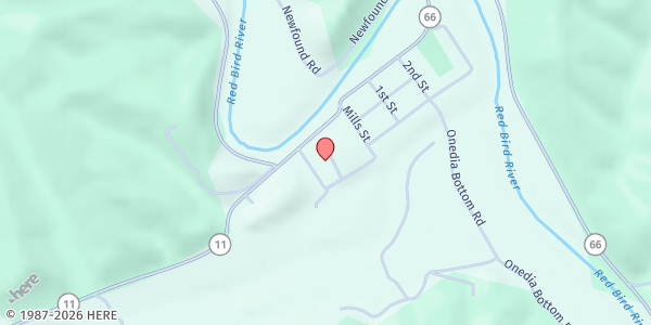 Map showing Oneida Baptist Institute at 11 Mulberry Street, Oneida, KY