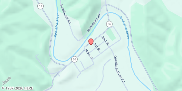 Map showing Oneida Community Church at 14897 KY-66, Oneida, KY