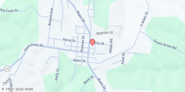 Map showing First Christian Church Owenton at 113 N. Main, Owenton, KY