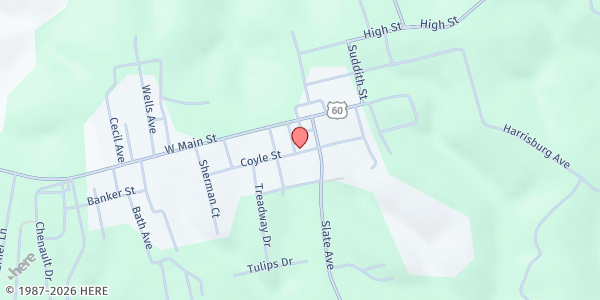 Map showing Christian Social Service Center Inc. at 44 Coyle St, Owingsville, KY