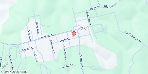 Map showing Christian Social Services Bath at 44 Coyle St, Owingsville, KY