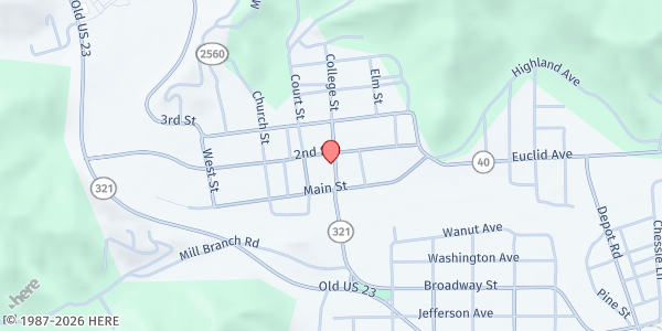 Map showing Kentucky Wide Food Pantry at 227 College St, Paintsville, KY