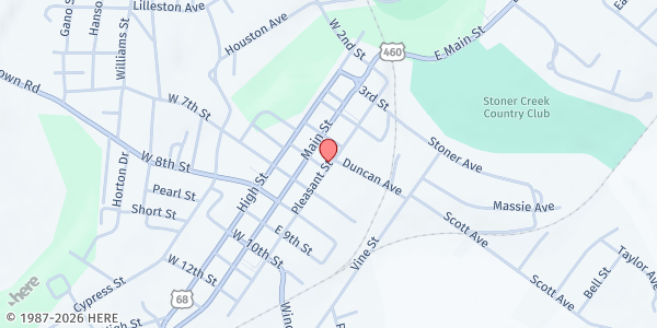 Map showing First Presbyterian Church at 517 Pleasant St, Paris, KY