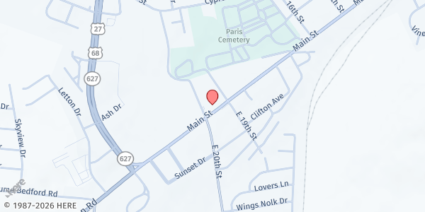 Map showing Paris Church of Christ at 1923 South Main Street, Paris, KY