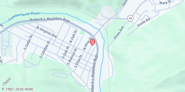 Map showing Bell - Whitley Community Action Agency at 129 Pine St, Pineville, KY