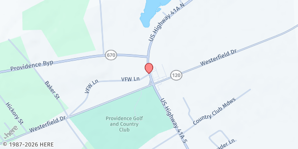 Map showing Providence County Food Bank at 1001 VFW Rd., Providence, KY
