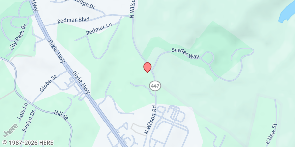 Map showing Harvest Church at 1154 N Wilson Rd, Radcliff, KY