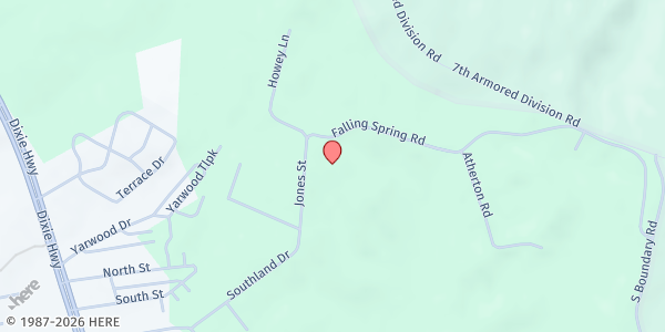 Map showing Mill Creek Baptist Church at 1182 Jones St, Radcliff, KY