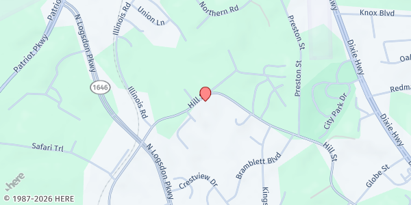 Map showing New Hope Family Life Ministries at 1582 Hill Street, Radcliff, KY