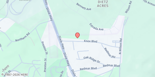 Map showing Radcliff Baptist Church at 673 Knox Blvd G, Radcliff, KY