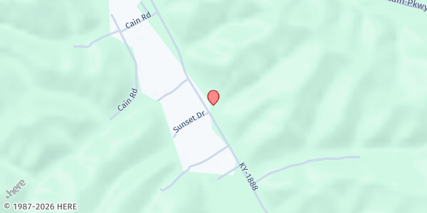 Map showing New Bethel Assembly of God at 643 Burning Fork Rd., Salyersville, KY