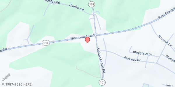 Map showing Scottsville Church of Christ at 1379 Smiths Grove Road, Scottsville, KY