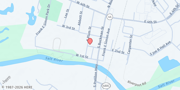 Map showing Mercy Hill Church at 165 W Joe B Hall Ave, Shepherdsville, KY