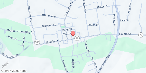 Map showing Stanford Christian Church at 200 E Main St, Stanford, KY