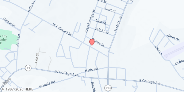 Map showing Powell County Food Pantry at 225 Washington Street, Stanton, KY