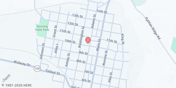 Map showing Latter Rain Church of God in Christ at 1001 Adams Street, Sturgis, KY