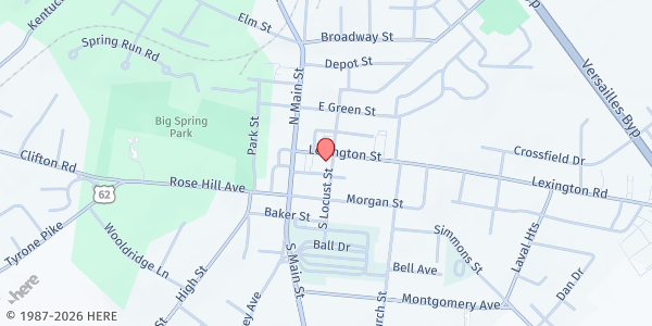 Map showing Woodford County Ministerial at 160 Lexington Street, Versailles, KY