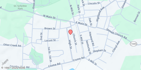 Map showing Vine Grove United Methodist Church at 306 High St, Vine Grove, KY