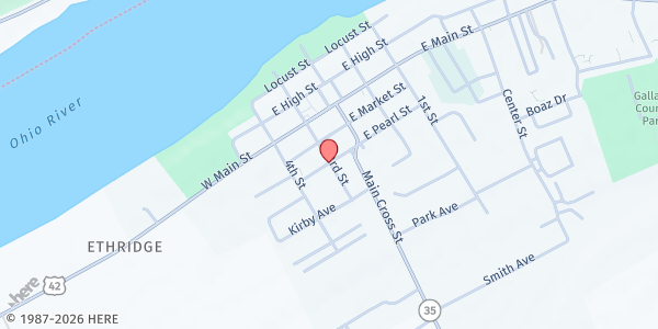 Map showing Gallatin County Food Pantry at 205 W. Pearl Street, Warsaw, KY