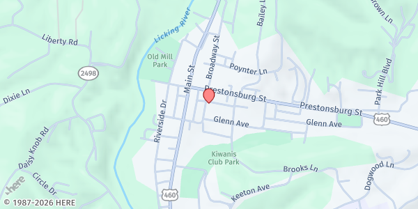 Map showing Christ's Pantry of Morgan County at 310 Ruth Avenue, West Liberty, KY