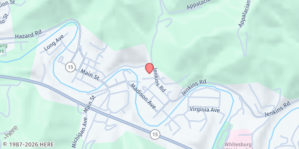 Map showing KRADD Letcher Co CSFP at 1505 Jenkins Road, Whitesburg, KY