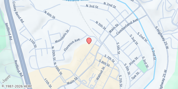 Map showing OLPH Catholic Church Pantry at 76 West Sycamore Street, Williamsburg, KY