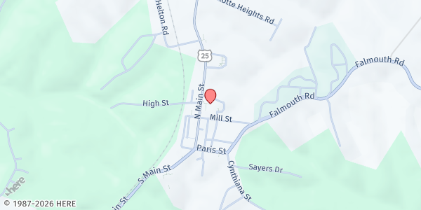 Map showing Williamstown Baptist Church at 214 N. Main St., Williamstown, KY