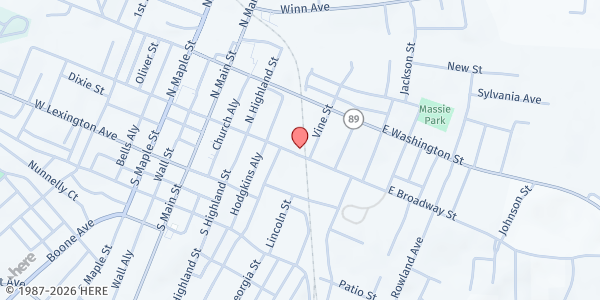 Map showing The Branch Pantry at 151 E. Broadway, Winchester, KY