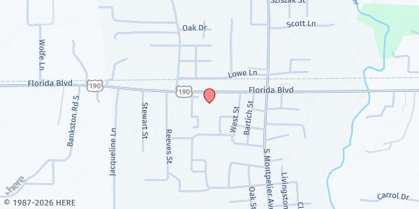 Map showing Albany FBC at 18950 Florida Blvd., Albany, LA