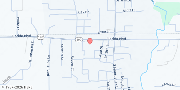 Map showing Albany First Baptist Church at 18950 Florida Blvd., Albany, LA