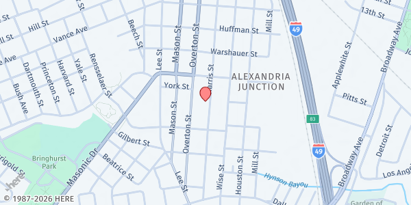 Map showing Nazarene Baptist Church at 2604 Harris St, Alexandria, LA
