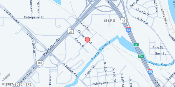 Map showing New Life Christian Fellowship Church at 825 Stracener St., Alexandria, LA