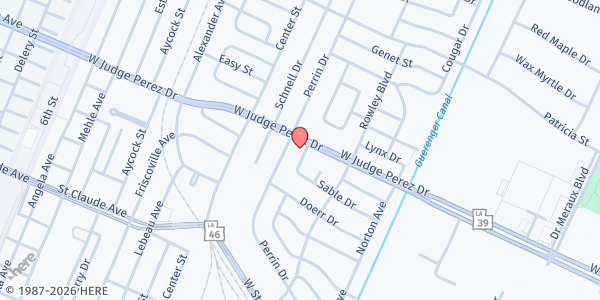 Map showing Greater South Shore Worship Ministries at 7408 W Judge Perez Dr, Arabi, LA