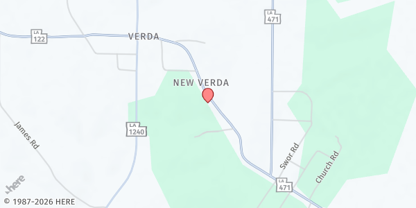 Map showing Verda Mobile Pantry - Verda Baptist Church at 2688 LA-122, Atlanta, LA