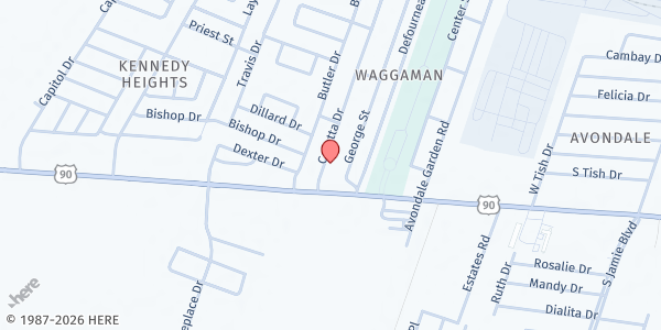 Map showing Mount Hermon Community Development Outreach at 3512 US Highway 90, Avondale, LA