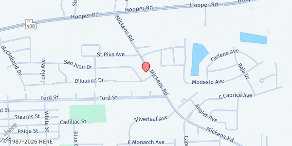 Map showing Antioch Full Gospel Baptist Church at 6538 Mickens Rd., Baton Rouge, LA