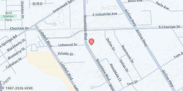 Map showing Bible World Christian Center at 2156 Wooddale Blvd., Baton Rouge, LA