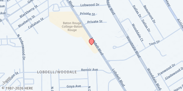 Map showing Bible World Christian Center at 1771 N. Lobdell Blvd., Baton Rouge, LA
