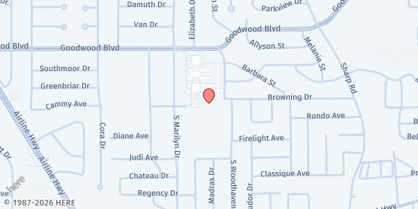 Map showing Broadmoor High School at 10100 Goodwood Boulevard, Baton Rouge, LA