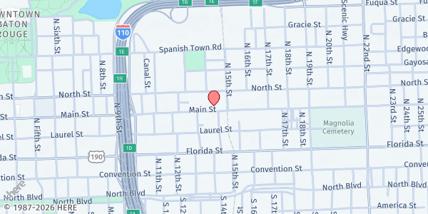 Map showing Christian Outreach of Baton Rouge at 1427 Main St., Baton Rouge, LA