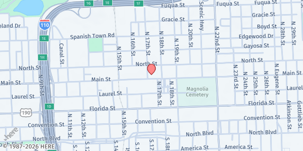 Map showing East Baton Rouge Council on Aging at 1701 Main St., Baton Rouge, LA