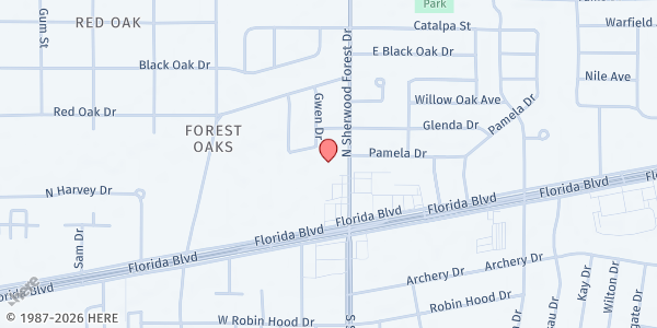 Map showing EBRCOA Dumas House Senior Center at 1313 N. Sherwood Forest Dr., Baton Rouge, LA
