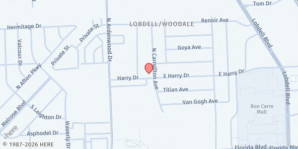 Map showing Ever Present God Ministries at 825 N. Carrollton Ave., Baton Rouge, LA