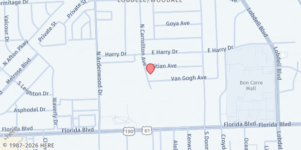 Map showing Glory House-Resurrection Life Ministries at 722 N. Carrollton Ave., Baton Rouge, LA