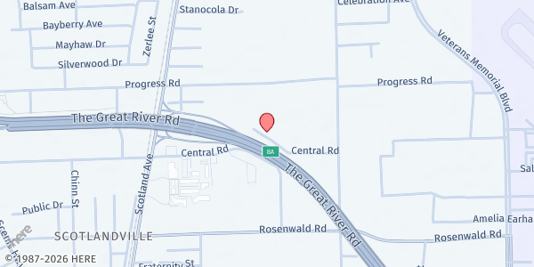 Map showing Greater Baton Rouge Food Bank - Central Road Distribution Site at 2013 Central Rd., Baton Rouge, LA