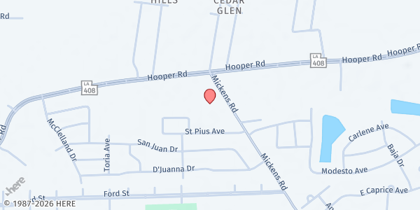 Map showing Hispanic Apostolate at 6380 Hooper Rd., Baton Rouge, LA