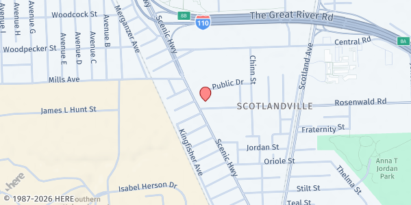 Map showing Mt. Pilgrim Baptist Church at 9450 Scenic Hwy., Baton Rouge, LA